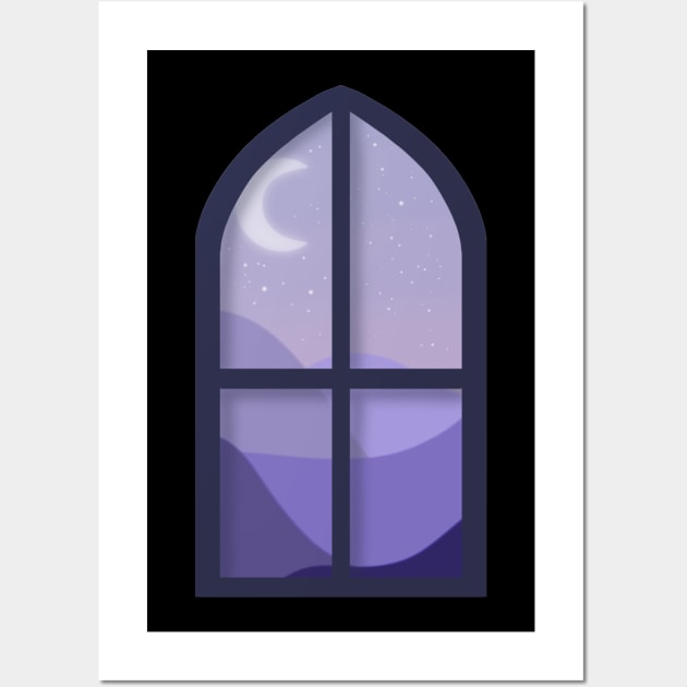 Purple Nightscape Window Scene Wall Art by TheHermitCrab